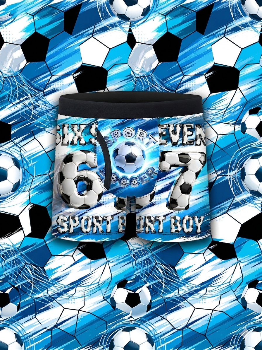 5pcs Boys Printed Boxer Briefs,  Cool Graffiti Soccer Print