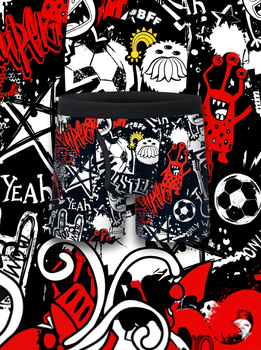 5pcs Cartoon Monster Funny Graffiti Print Boxer Briefs