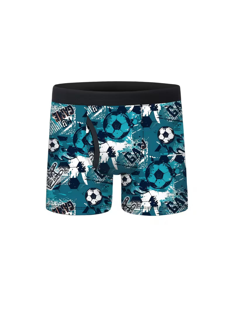 5pcs Boys Printed Boxer Briefs,  Cool Graffiti Soccer Print