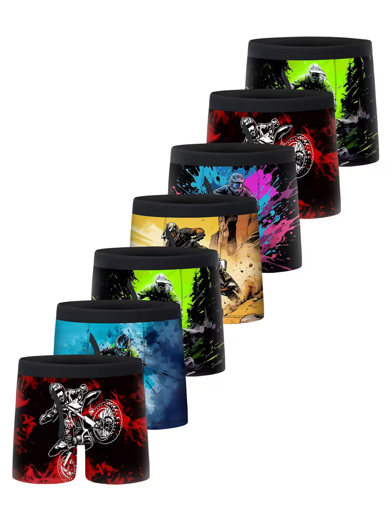 7pcs Off Road Motorcycle All Over Print Boys Boxer Briefs