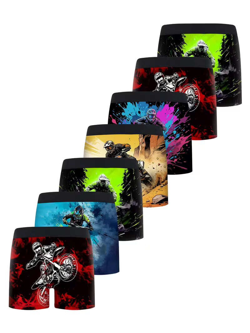7pcs Off Road Motorcycle All Over Print Boys Boxer Briefs