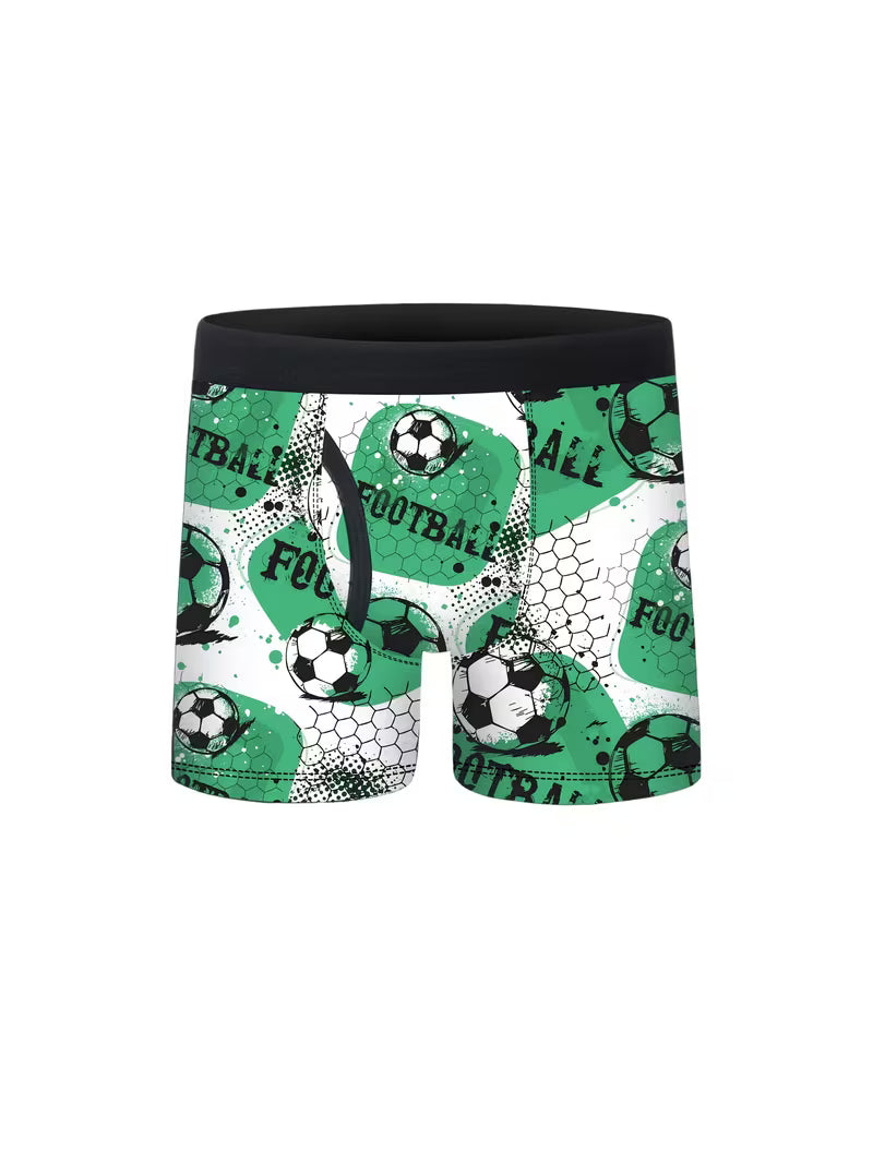 5pcs Boys Printed Boxer Briefs,  Cool Graffiti Soccer Print