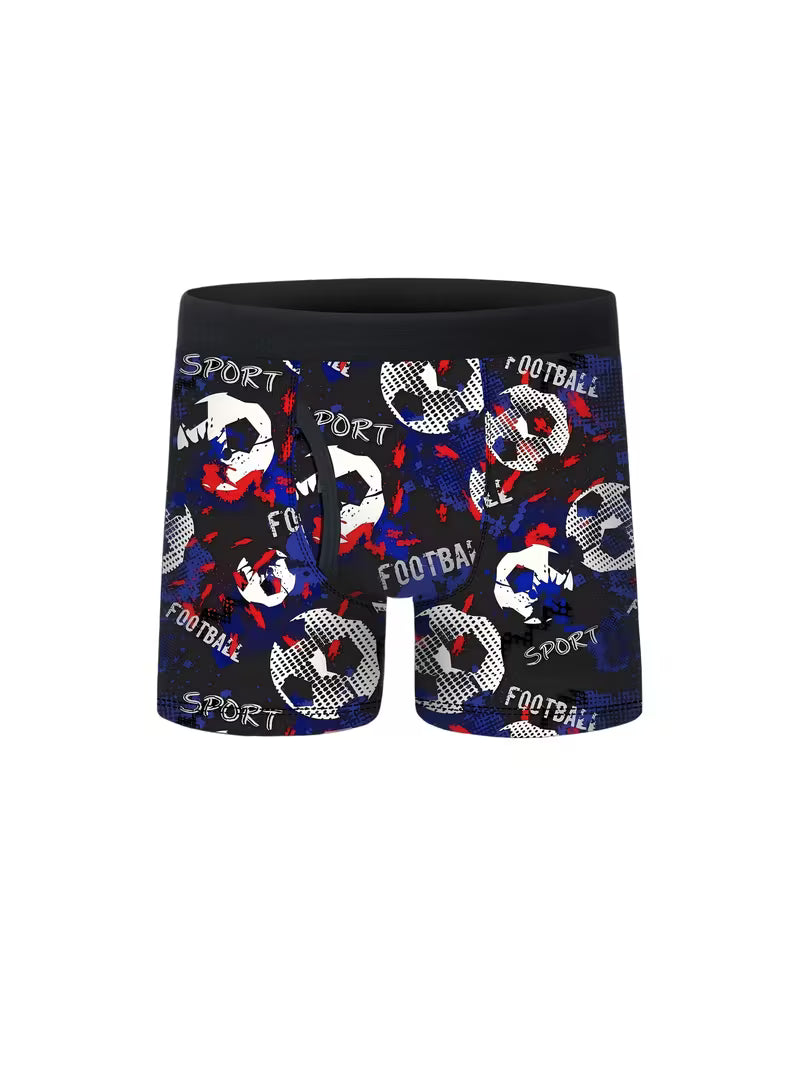 5pcs Boys Printed Boxer Briefs,  Cool Graffiti Soccer Print