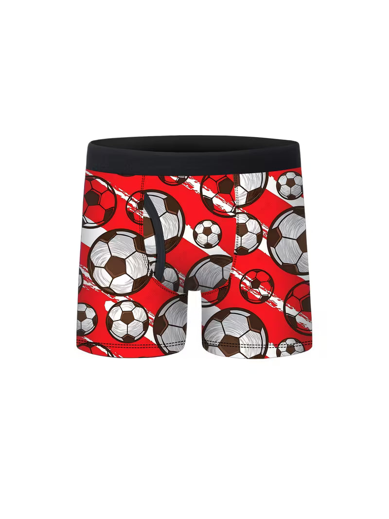 5pcs Boys Printed Boxer Briefs,  Cool Graffiti Soccer Print