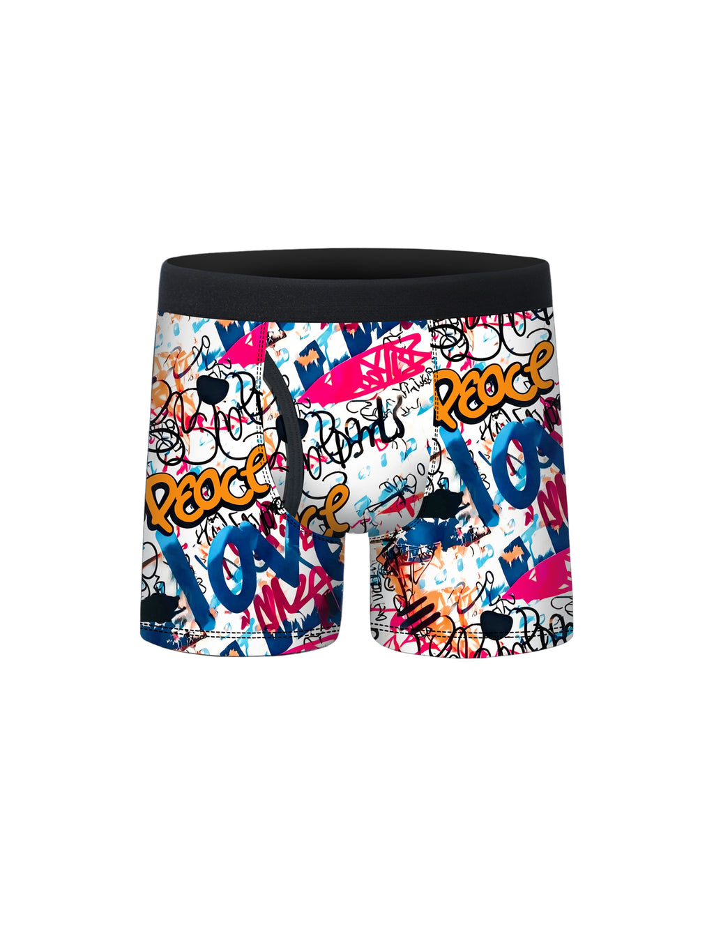 5pcs Street Trendy English Graffiti Print Half Fly Front Boys Boxer Briefs