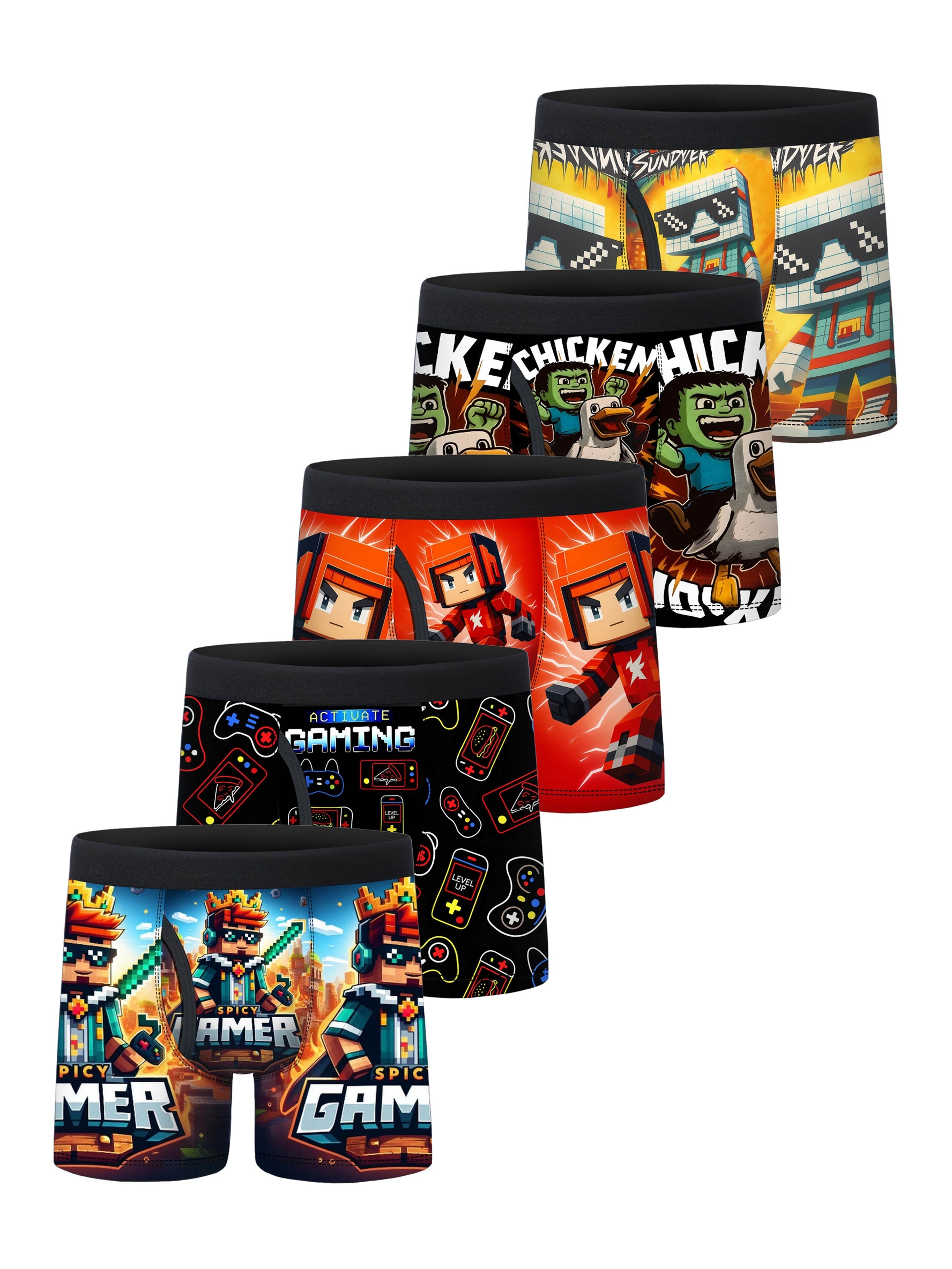 5pcs Pixel Block Game Character All Over Print Boxer Briefs