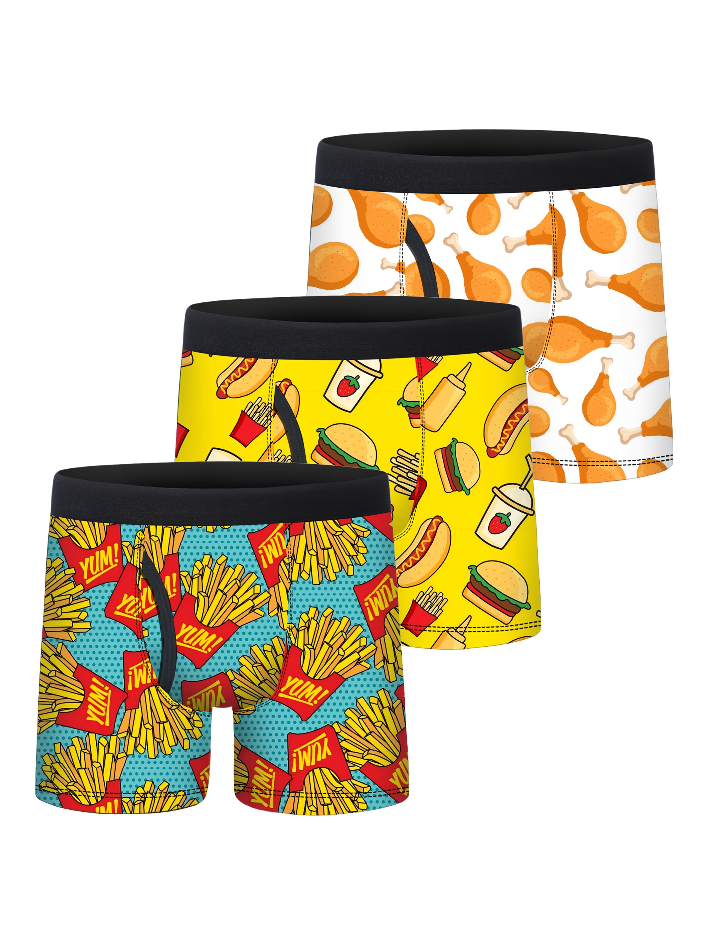 3pcs Boys Fast Food Cuisine Print Half-Open Front Flat Briefs