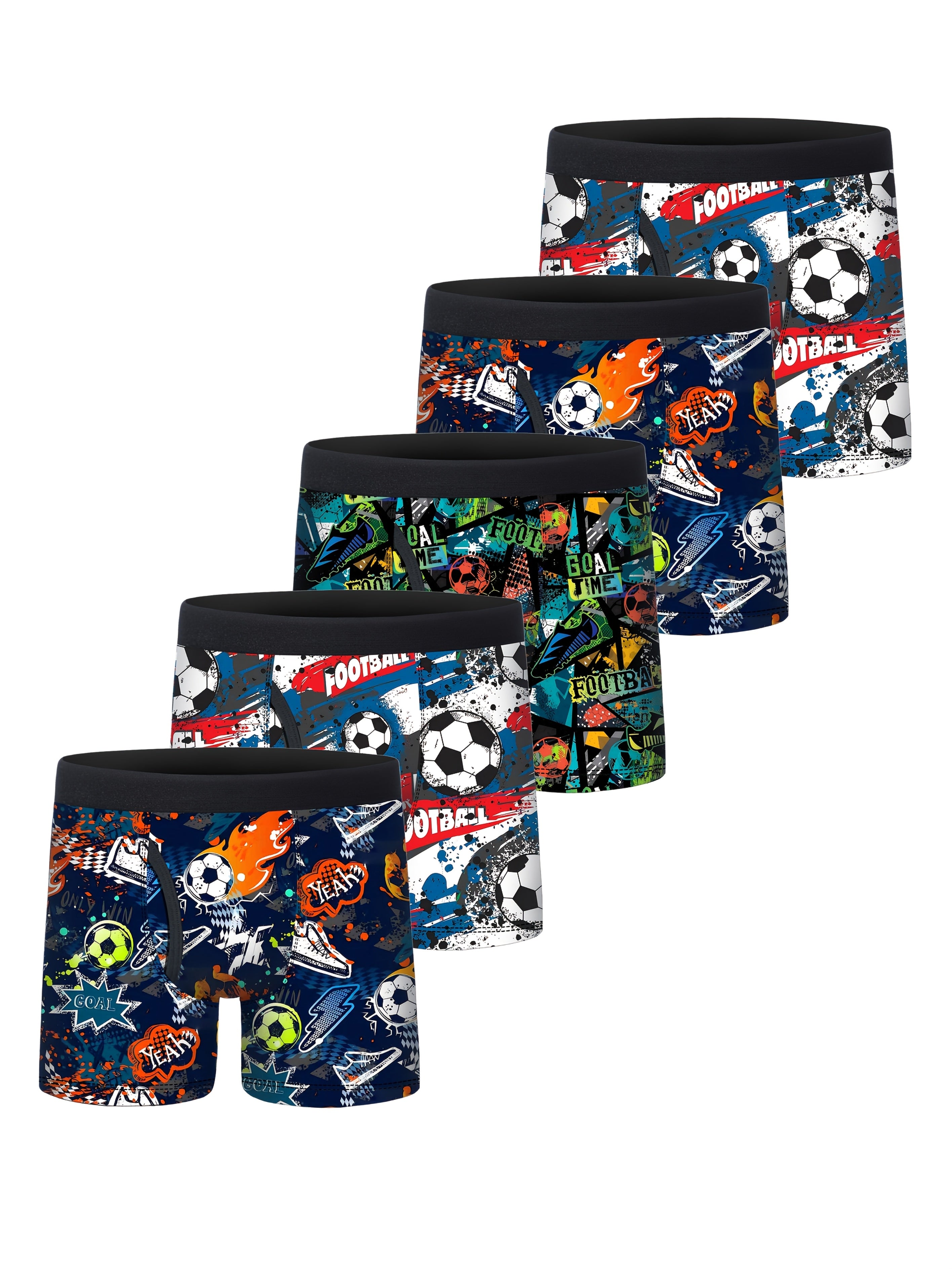 5pcs Boys' Football Graffiti Print Running Flat Briefs