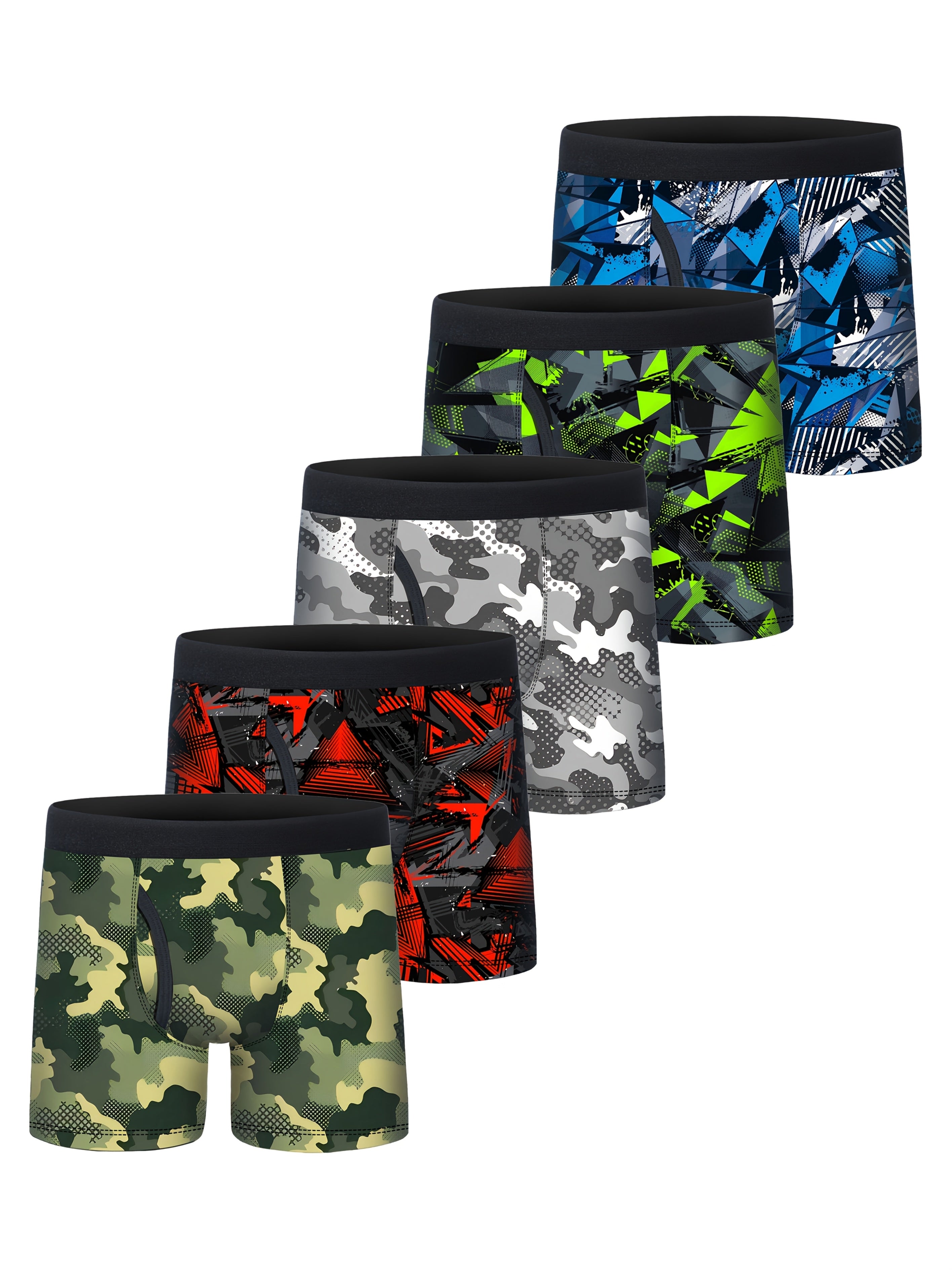 5pcs Boys Camouflage Print Half Fly Front Boxer Briefs