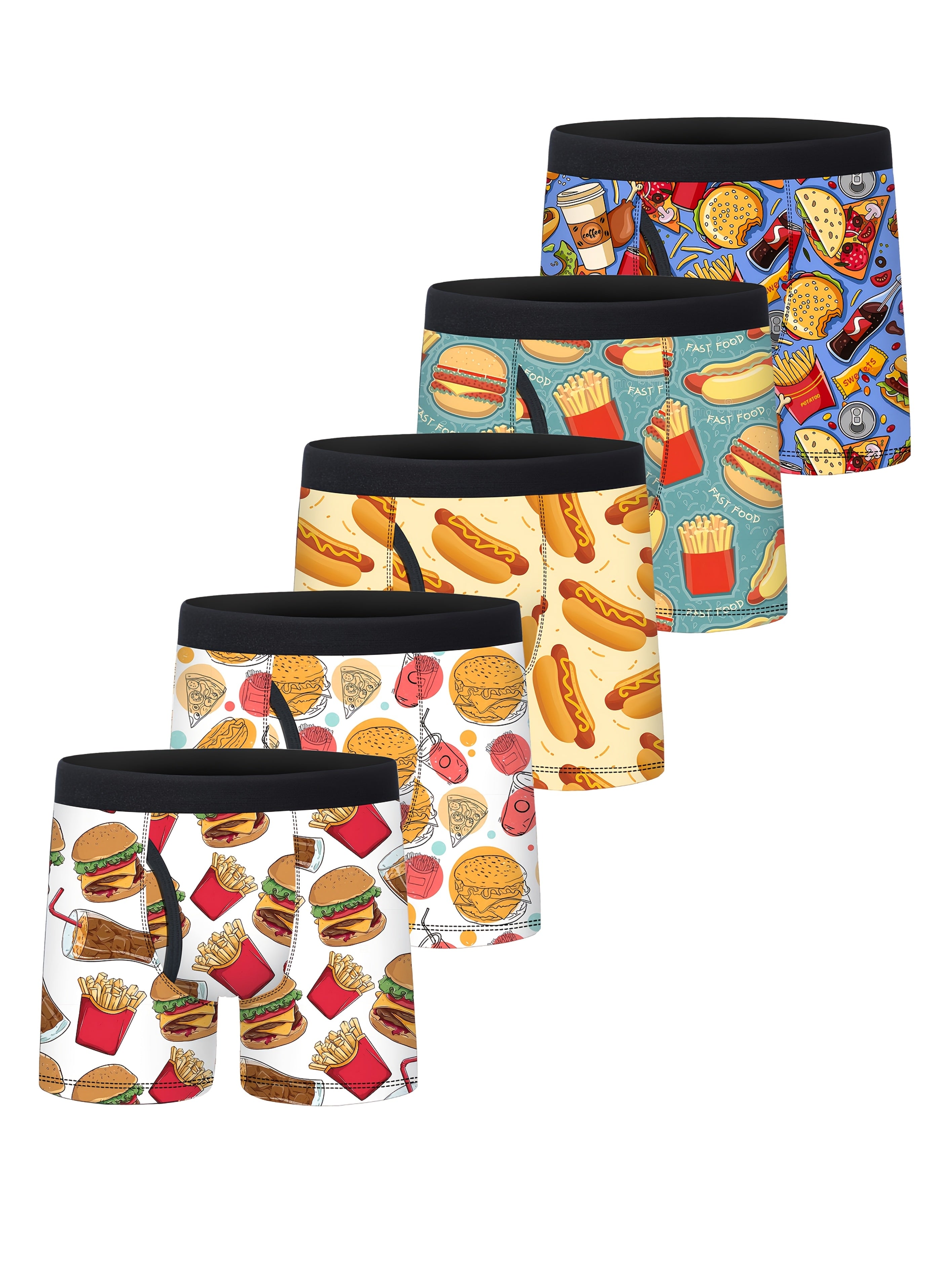 5pcs Boys Food Cuisine Print Half-Open Front Flat Briefs