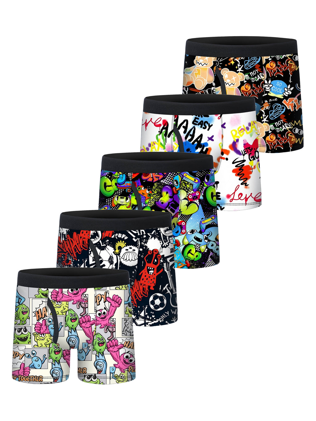 5pcs Boys Game Controller Print Half Fly Front Boxer Briefs