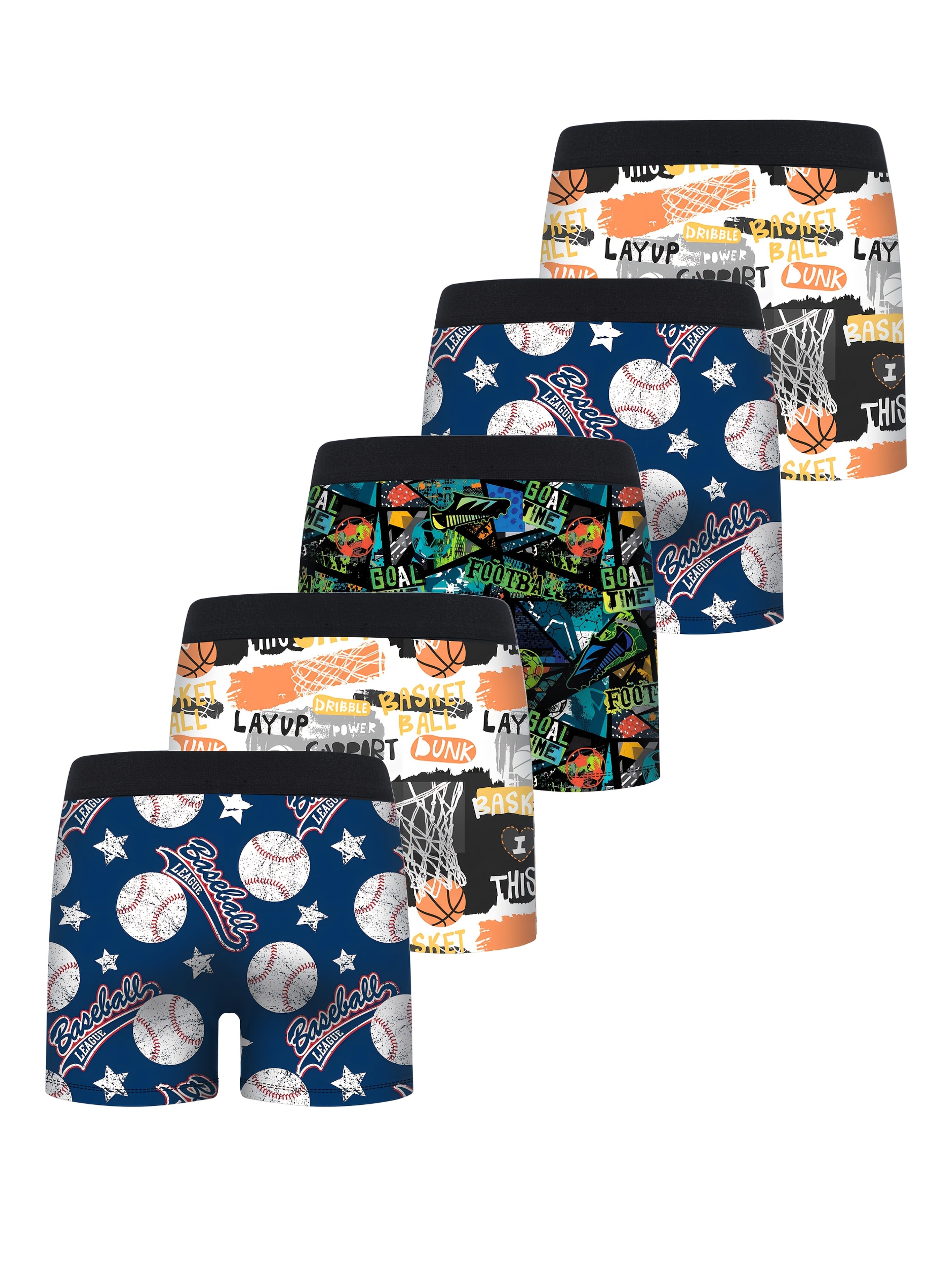 5pcs Boys Sports Ball Half-Open Front Flat Briefs