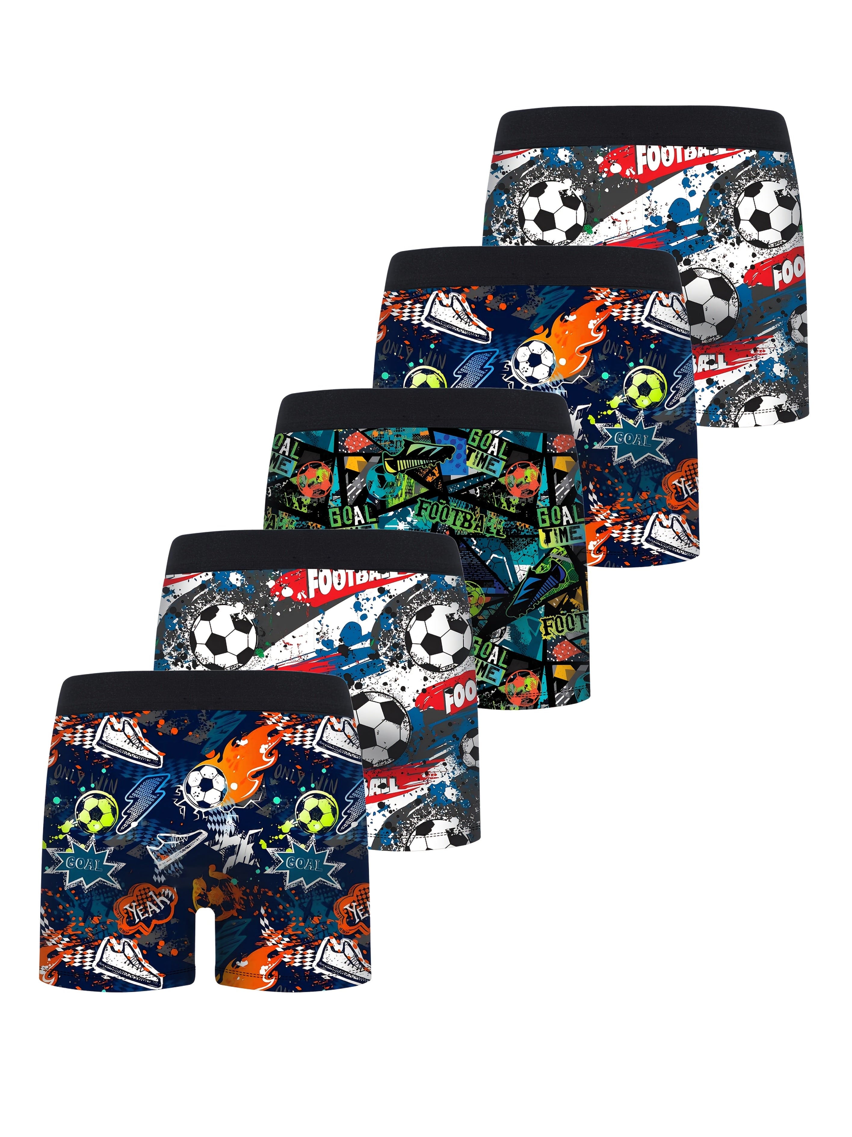 5pcs Boys' Football Graffiti Print Running Flat Briefs