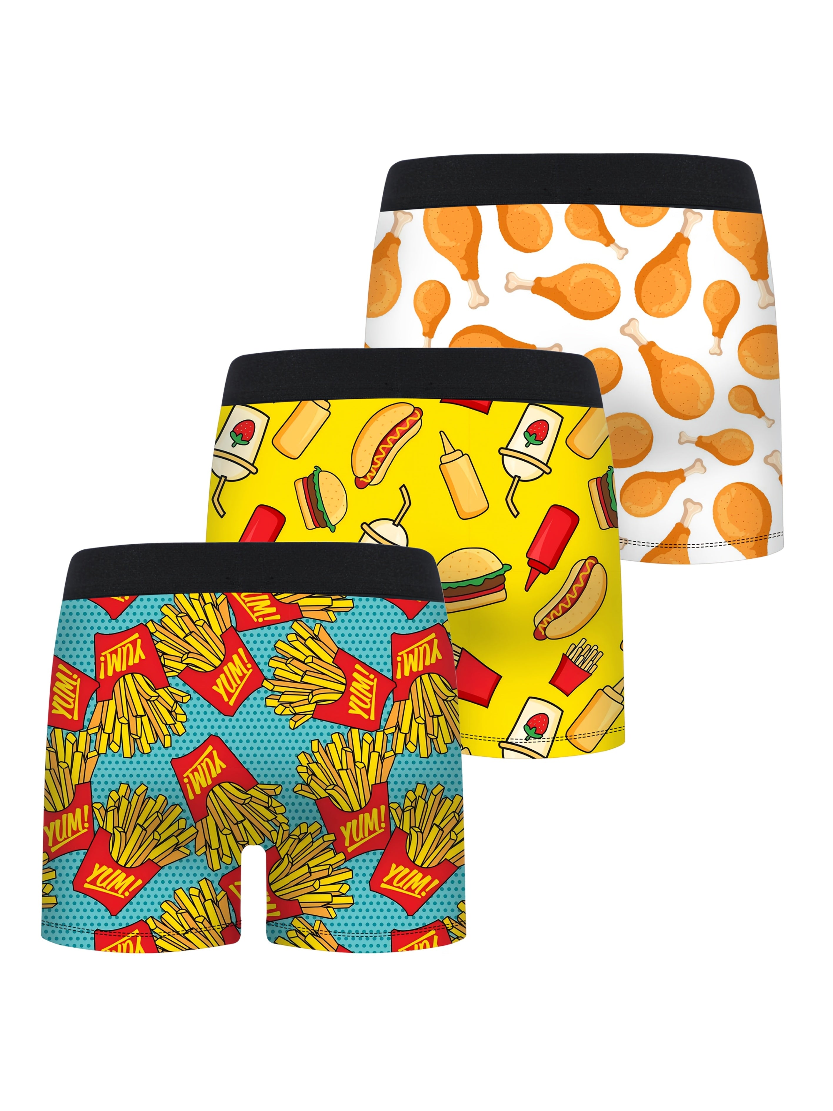 3pcs Boys Fast Food Cuisine Print Half-Open Front Flat Briefs