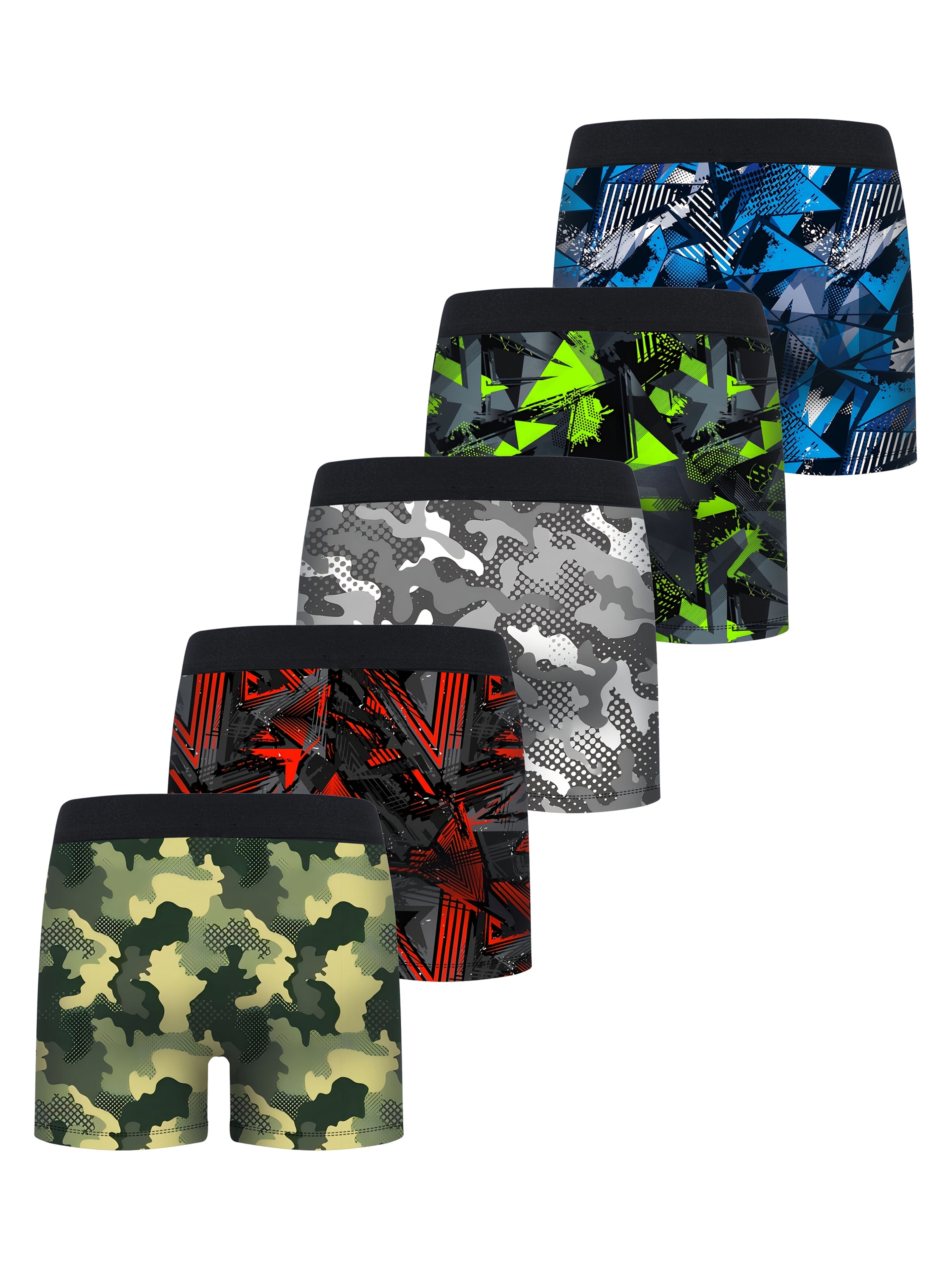 5pcs Boys Camouflage Print Half Fly Front Boxer Briefs