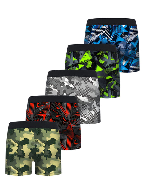 5pcs Boys Camouflage Print Half Fly Front Boxer Briefs