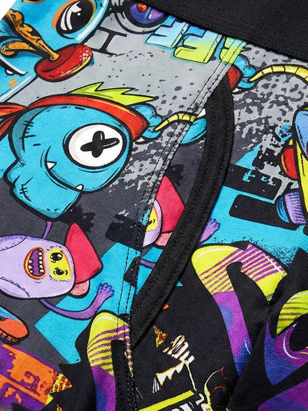 5pcs Street Graffiti Print Half Fly Front Boys Boxer Briefs