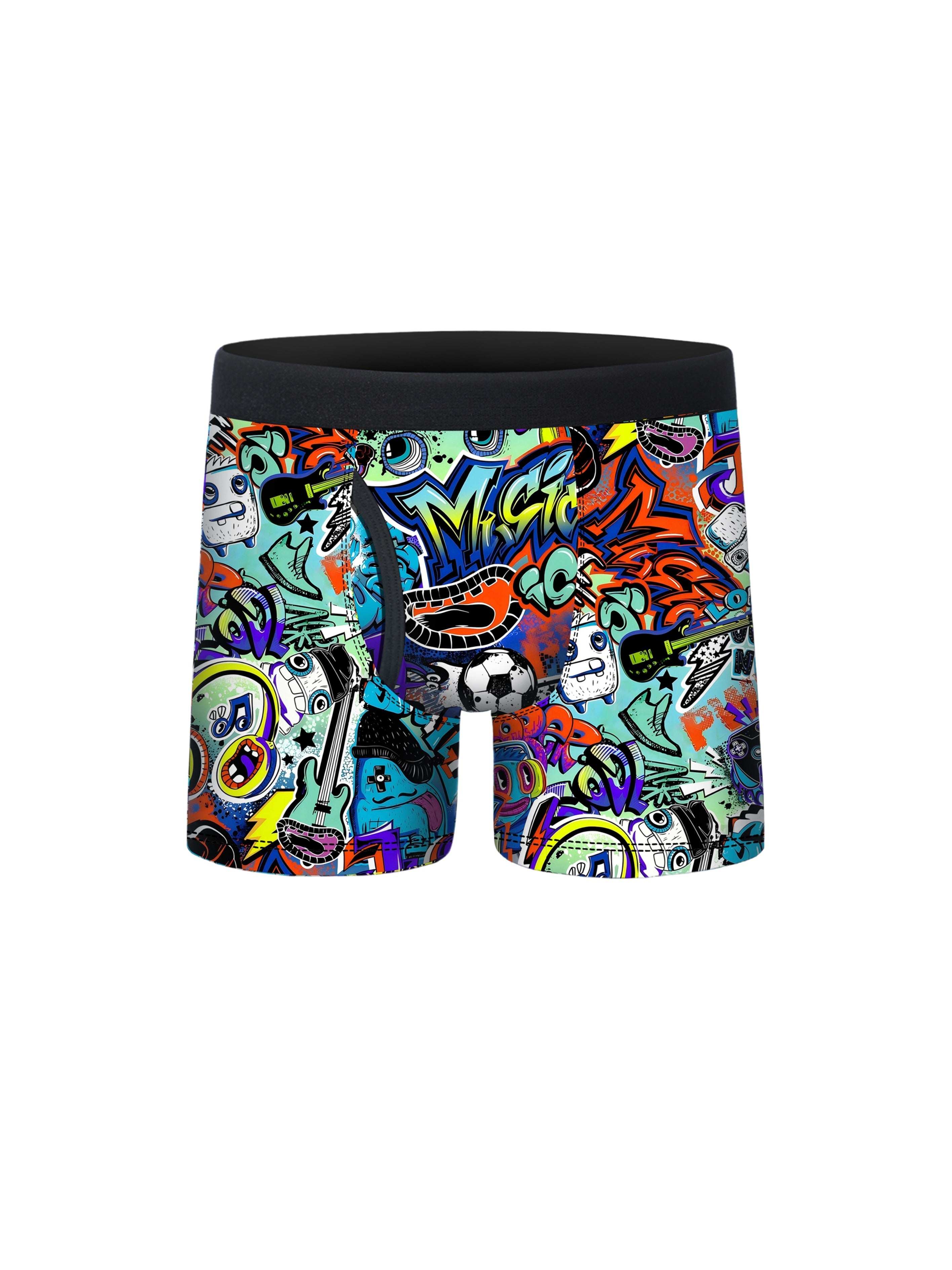 5pcs Street Graffiti Print Half Fly Front Boys Boxer Briefs