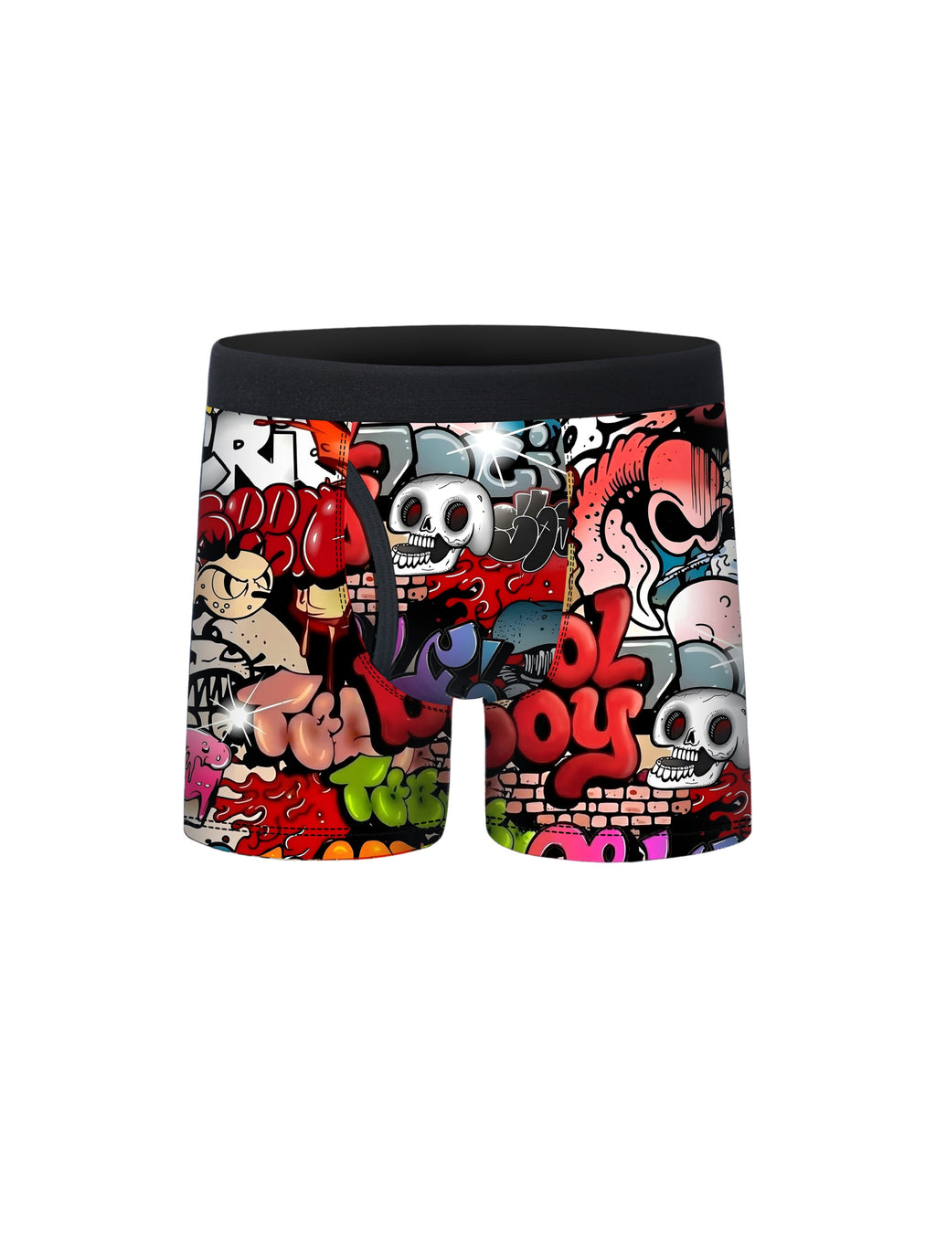 5pcs Street Graffiti Print Half Fly Front Boys Boxer Briefs