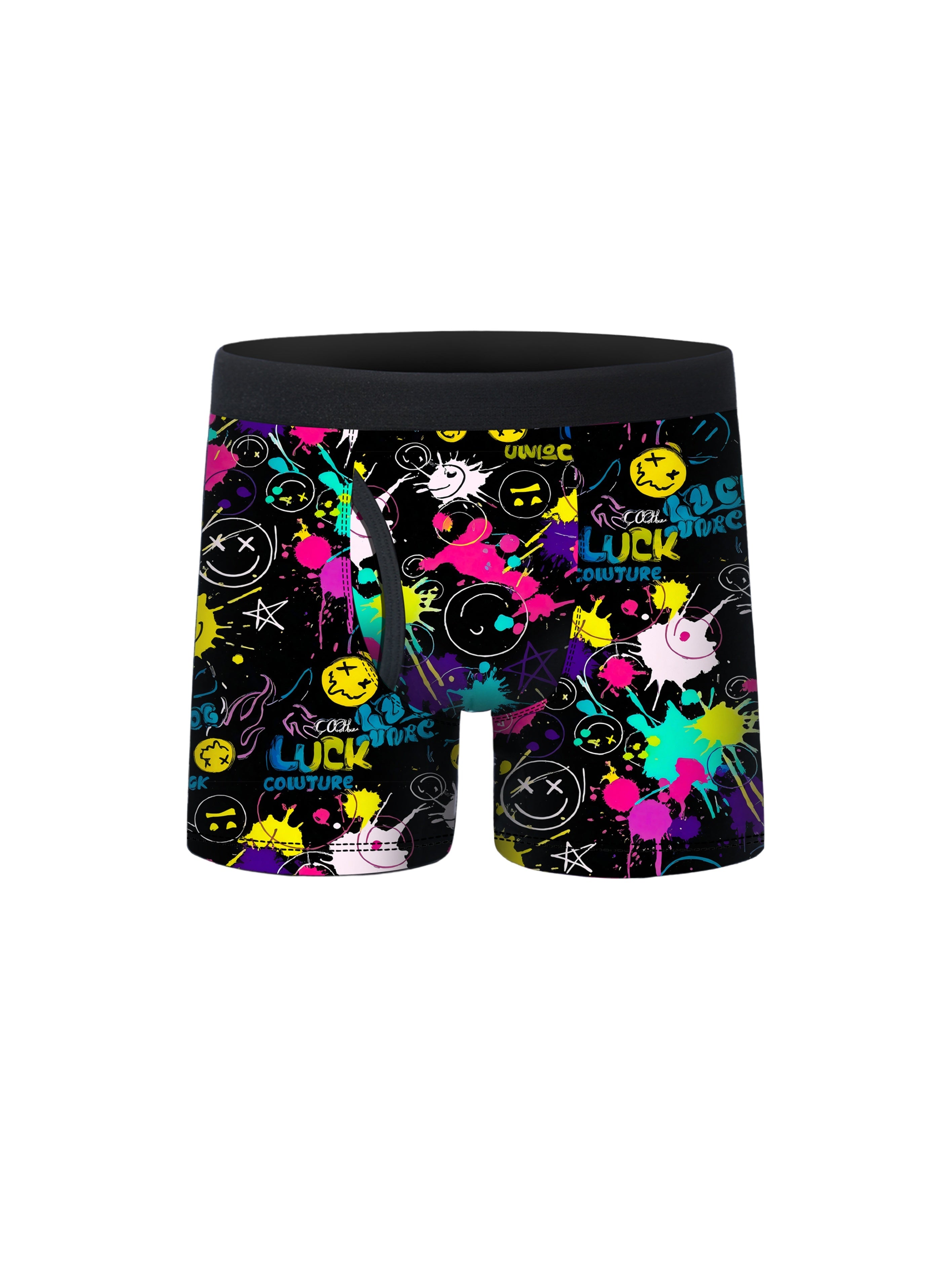 5pcs Street Trendy English Graffiti Print Half Fly Front Boys Boxer Briefs
