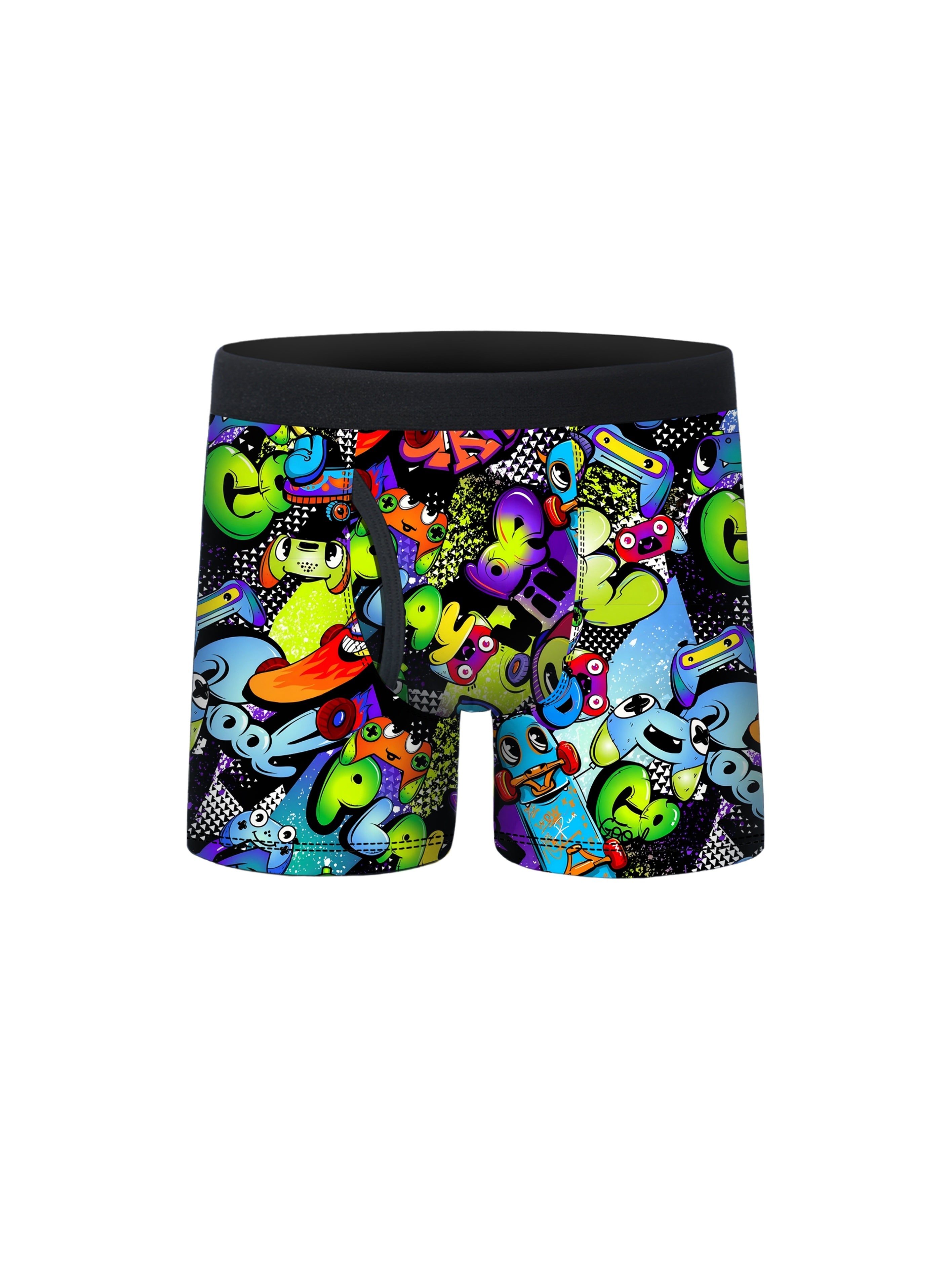 5pcs Cartoon Monster Funny Graffiti Print Boxer Briefs