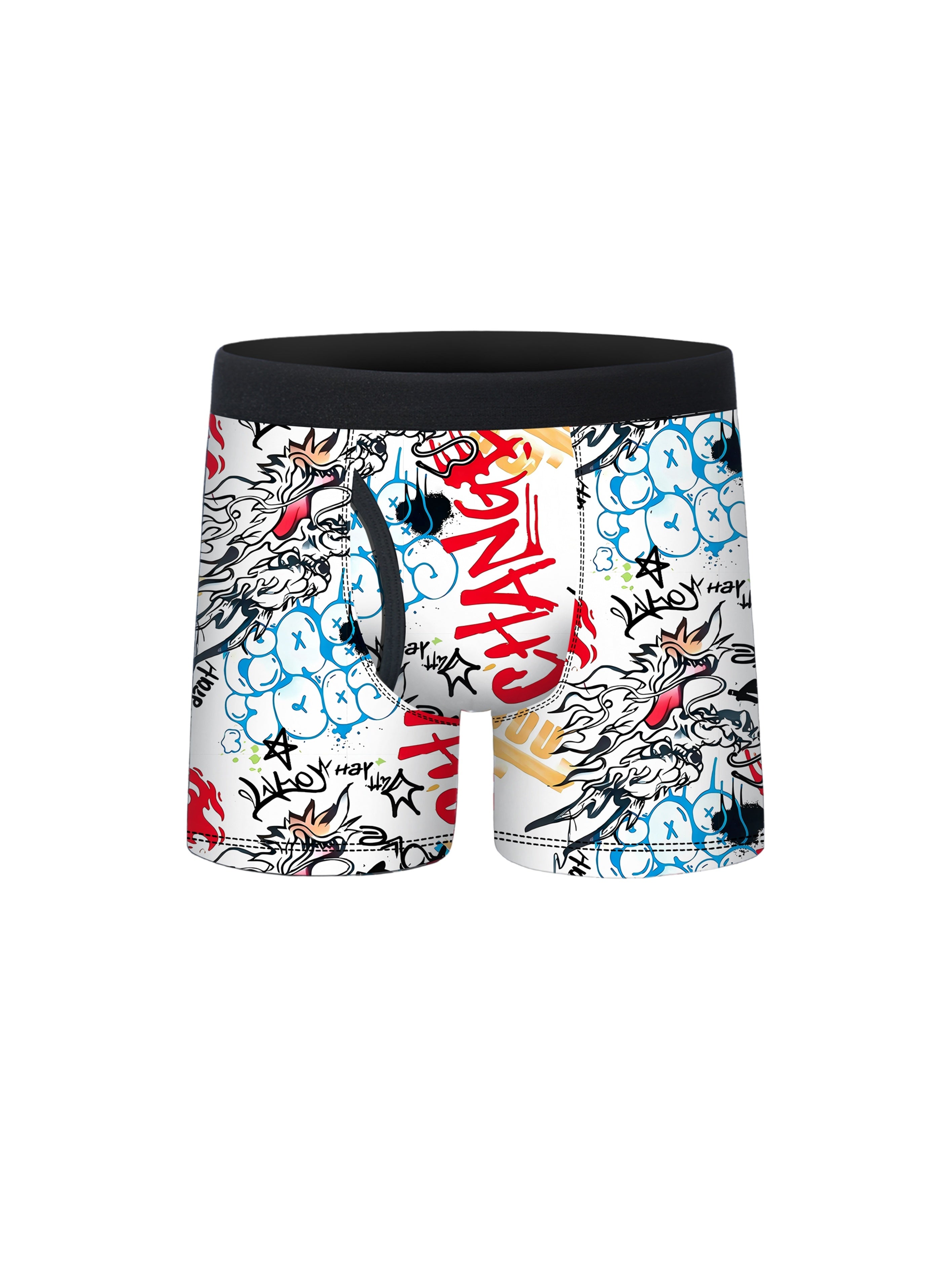 5pcs Street Trendy English Graffiti Print Half Fly Front Boys Boxer Briefs