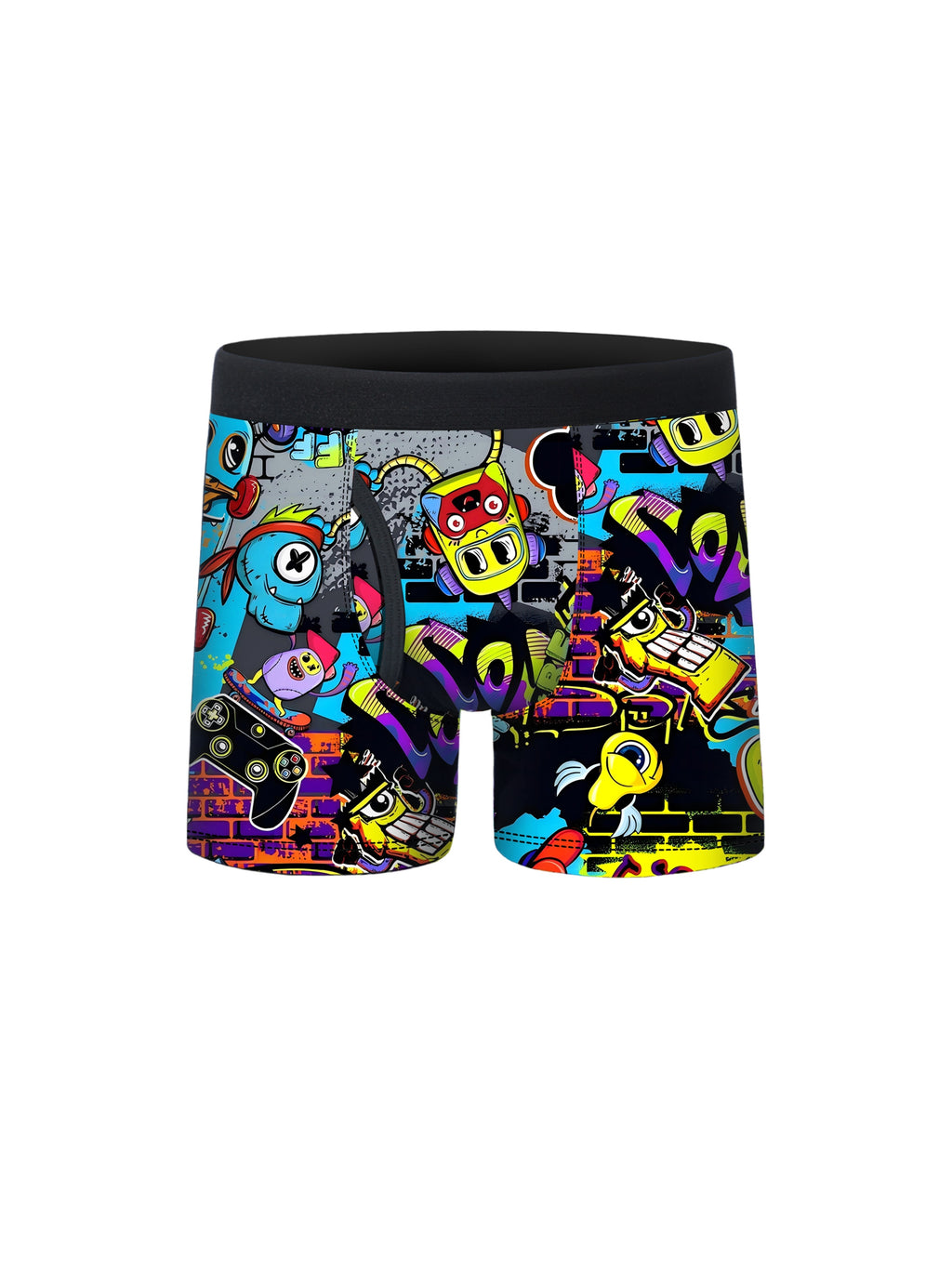 5pcs Street Graffiti Print Half Fly Front Boys Boxer Briefs