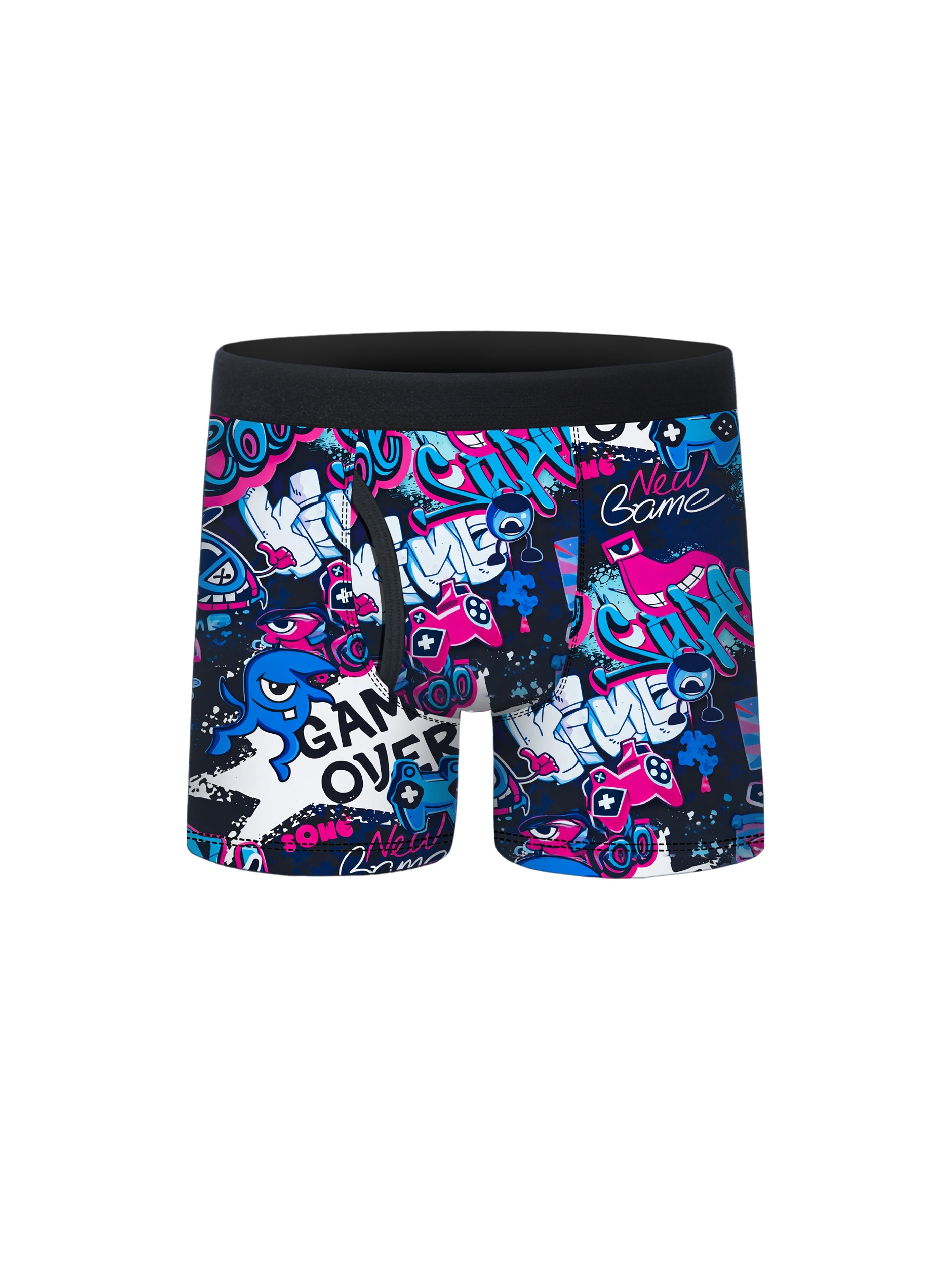 5pcs Street Trendy English Graffiti Print Half Fly Front Boys Boxer Briefs