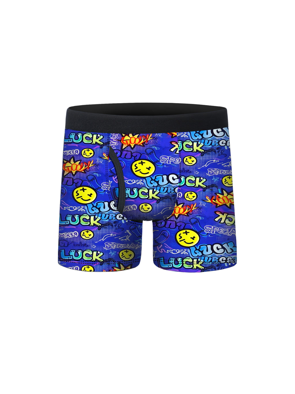 5pcs Street Trendy English Graffiti Print Half Fly Front Boys Boxer Briefs